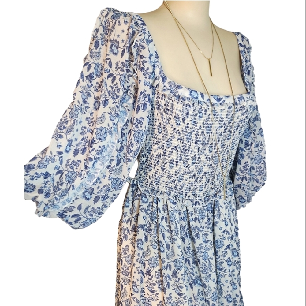 Super Natural by Secret Mission Chiffon smocked floral boho greenport dress - Picture 4 of 13